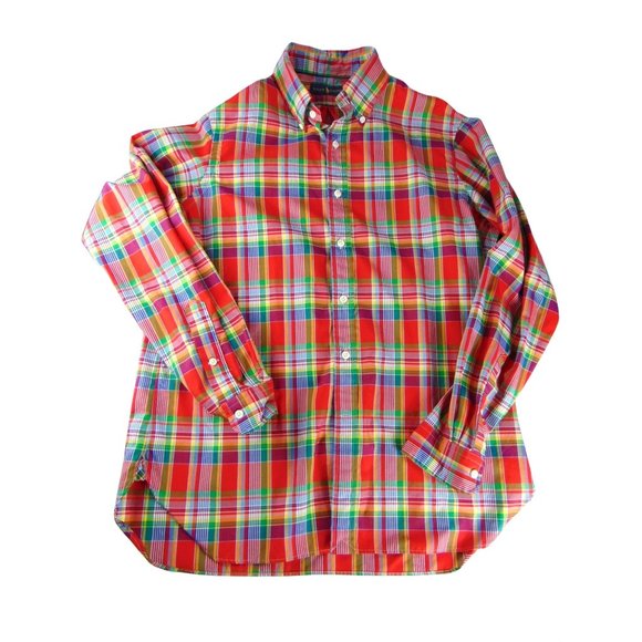 Ralph Lauren Polo Men's Button-Down Collared shirt  Large Red Checked EUC - Picture 1 of 7